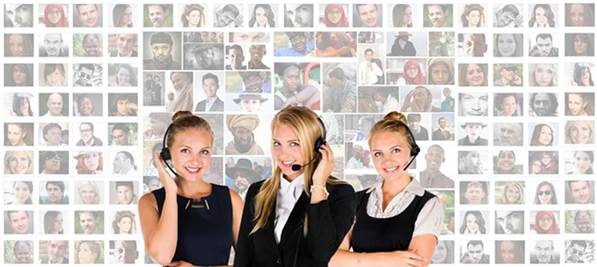 Call center agents with headsets