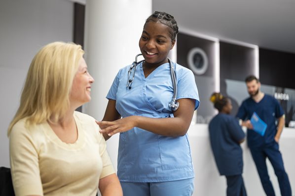 Friendly nurse and patient