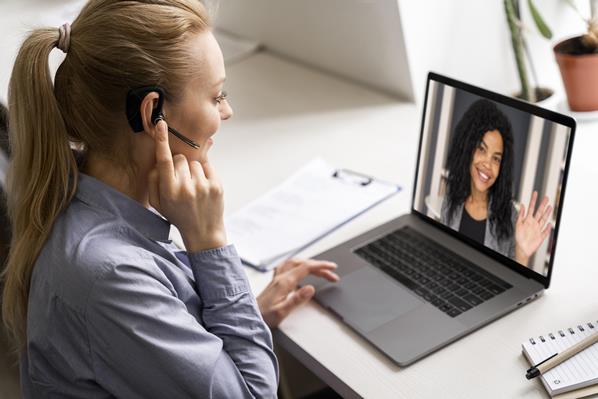 Customer service rep on video call