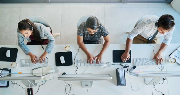 Customer service team using computers