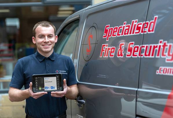 Specialised Fire & Security field service engineer using BigChange job management application 