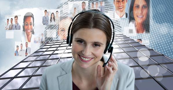 Customer service representative with headset