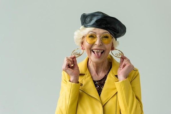 Stylish and funny senior woman