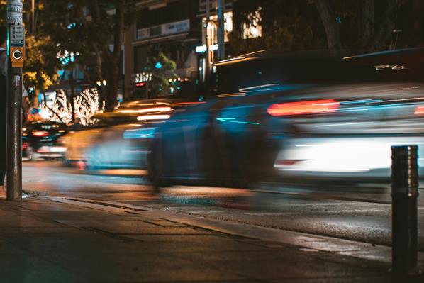 Speeding car on road