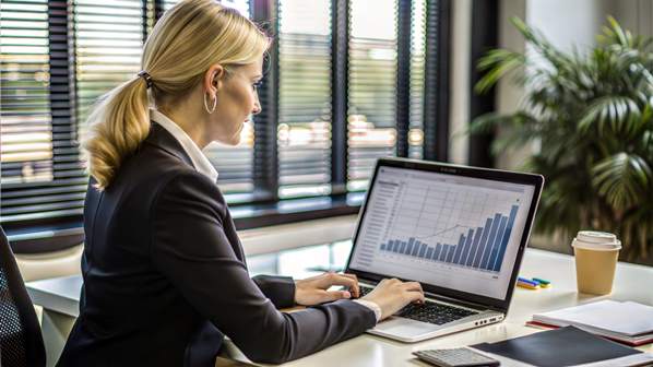 Businessperson looking at graph on computer