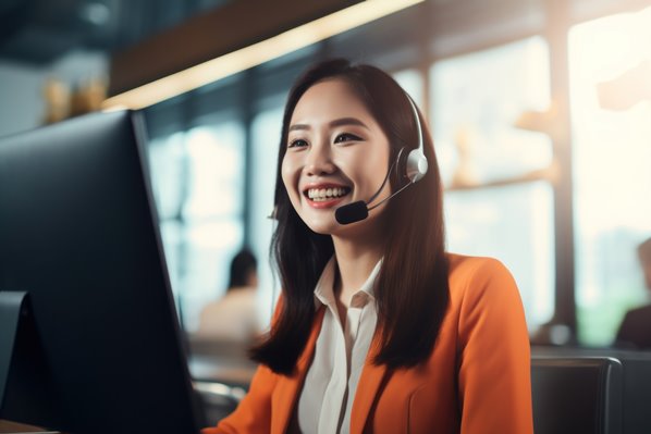 Customer service representative watching online training