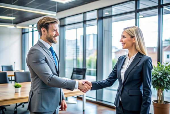 Business executive shaking hands with client