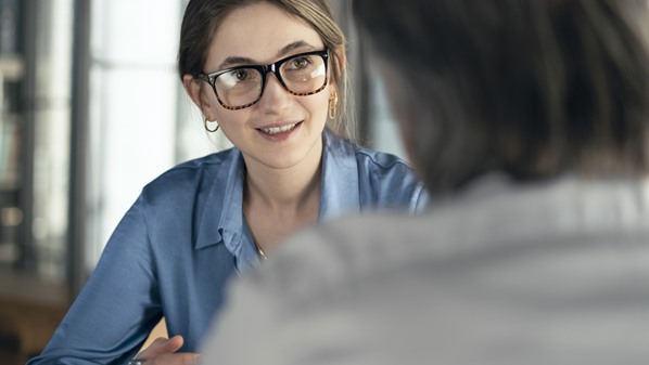 Bank manager talking to client