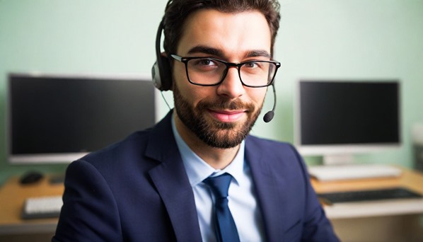 Contact center manager wearing glasses