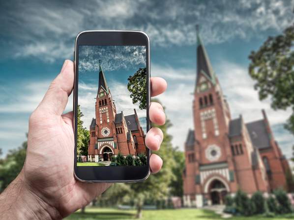 Beautiful church on mobile phone