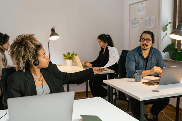 Customer service team working together