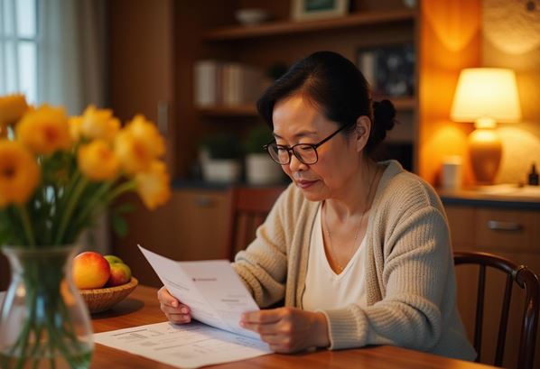 A women looking at her energy bill