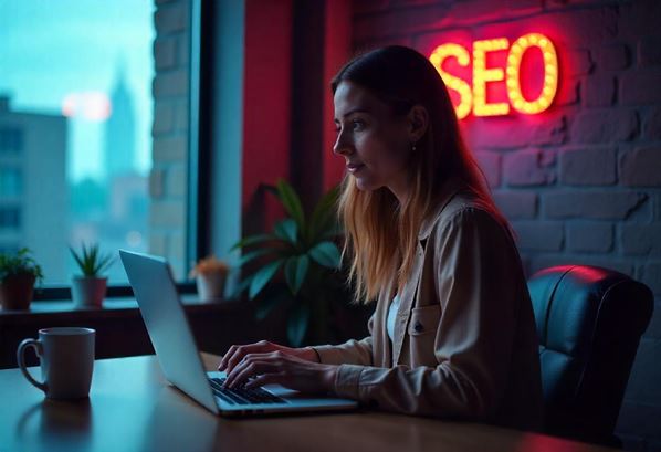 Web designer working on her laptop