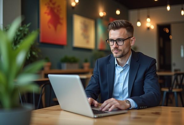 Businessman looking at his laptop