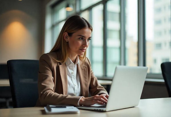 Lawyer using a laptop in her office