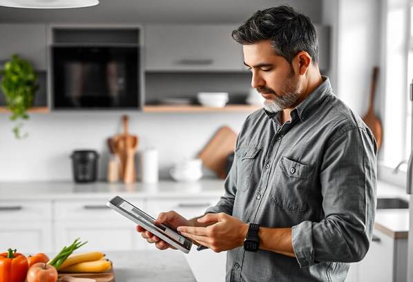 A man doing a web search on his tablet