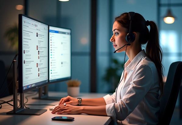 A Customer Service Rep choosing her work hours on her computer