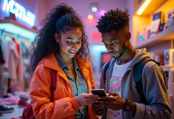 Gen Z teenagers shopping with their mobile phones