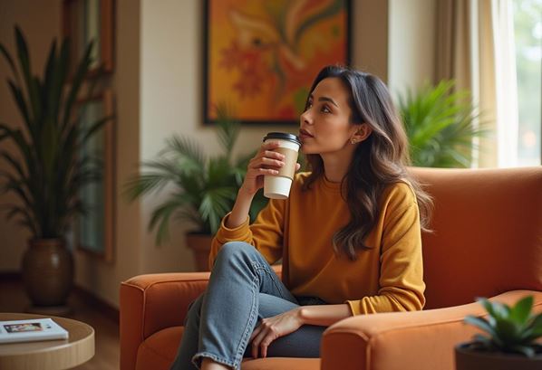 Hotel guest contemplating her experience