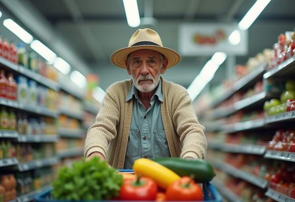 A frustrated shopper in a line at the supermarket