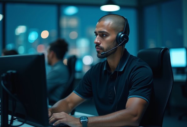 Operations manager at work on his computer