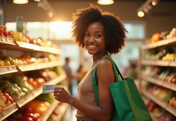 A customer holding a store loyalty card