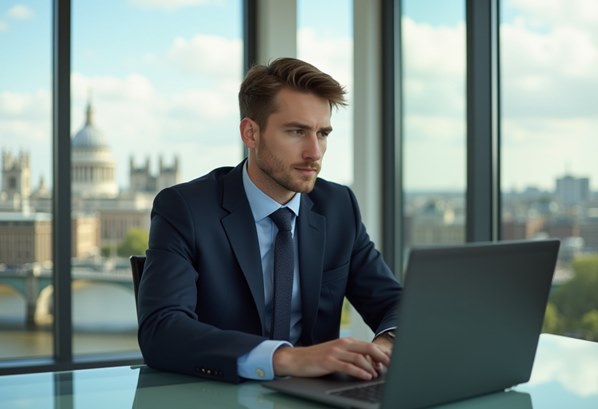 Businessperson using a laptop computer