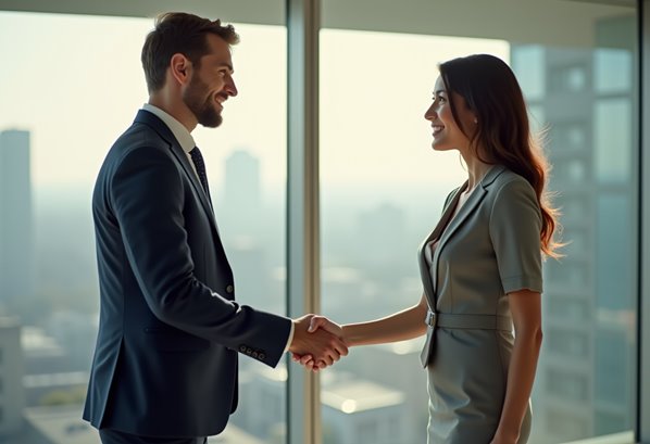 Financial advisor shaking hands with his client