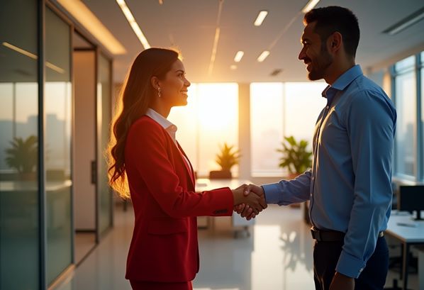 A business person shaking hands with a customer