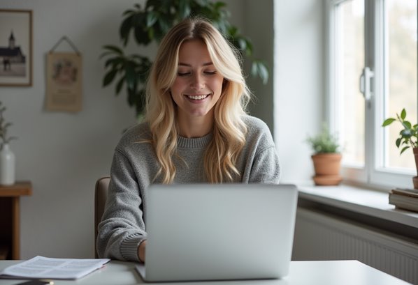 Young person working on her laptop