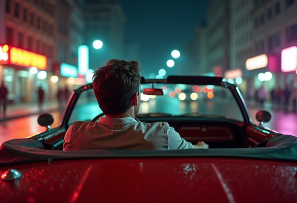 A customer driving away in his car