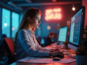 A women using scheduling software on her computer