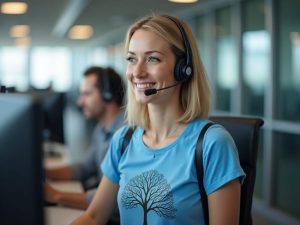 Customer support agent wearing an eco tshirt