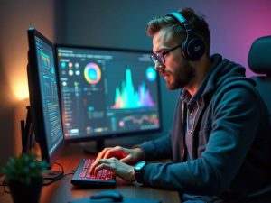 React developer at work on his computer