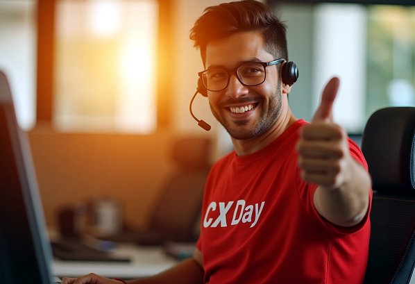 Contact center agent with thumbs up on CX Day