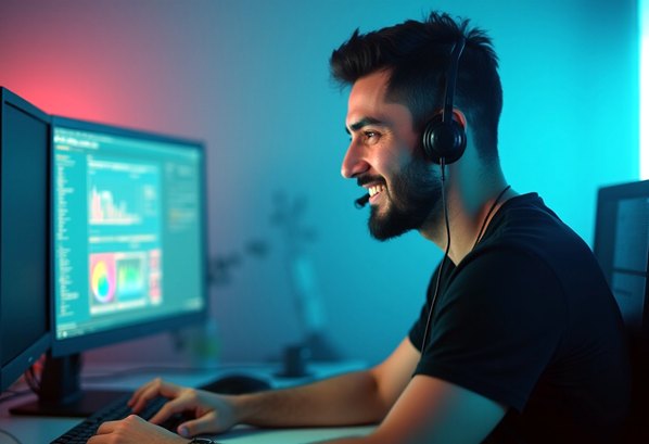 Contact center manager using his computer