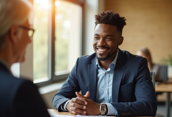 A smartly dressed man at a job interview