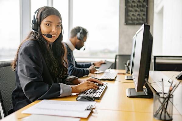 Smiling customer service rep