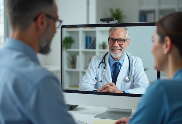 Doctor on a video call with his patient
