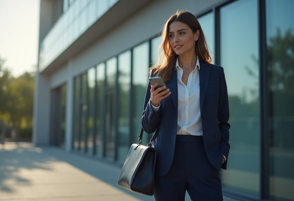 A businesswomen using her mobile phone