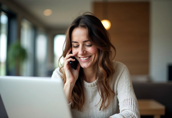 Happy customer on the phone