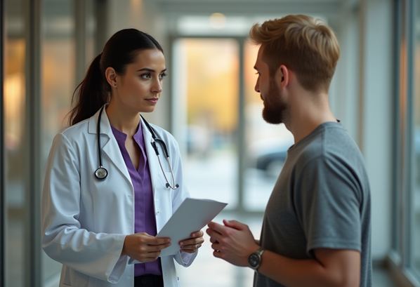 A doctor writing a sick note for her patient