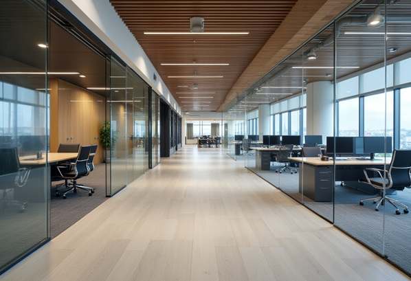 Modern office floor with desks and seats