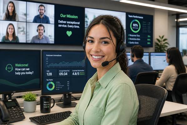 Customer support agent with video screens