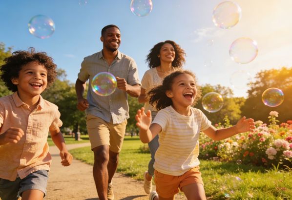 Happy family in park