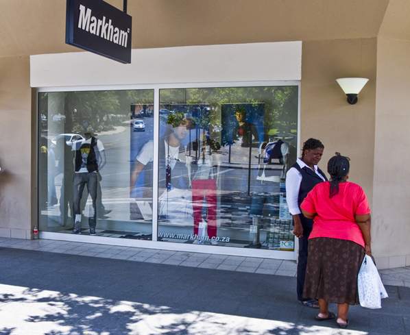 Customers outside a store in Windhoek, Namibia