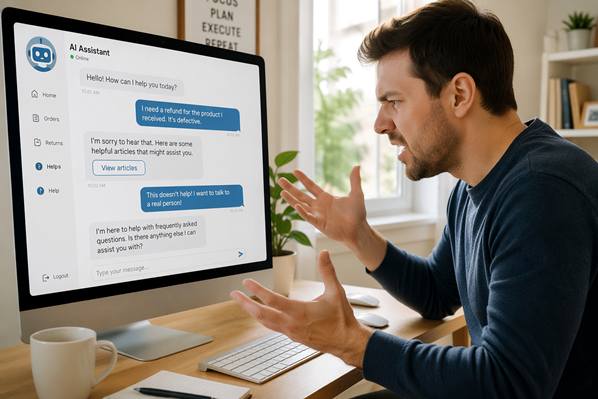 An angry customer dealing with a chatbot