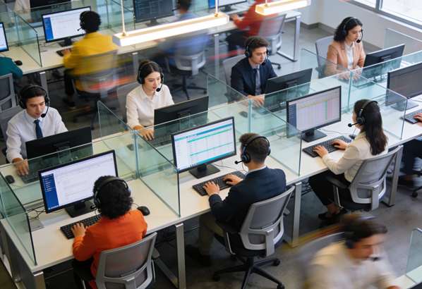 A busy, modern contact center