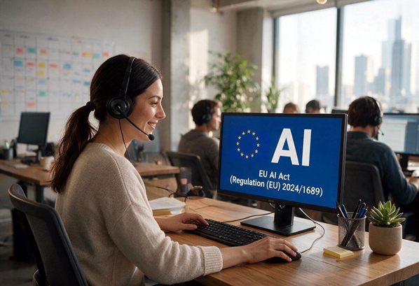 A customer service representative viewing EU AI Act Regulation (EU) 2024/1689