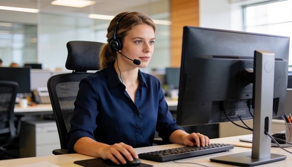 Contact center associate with headset